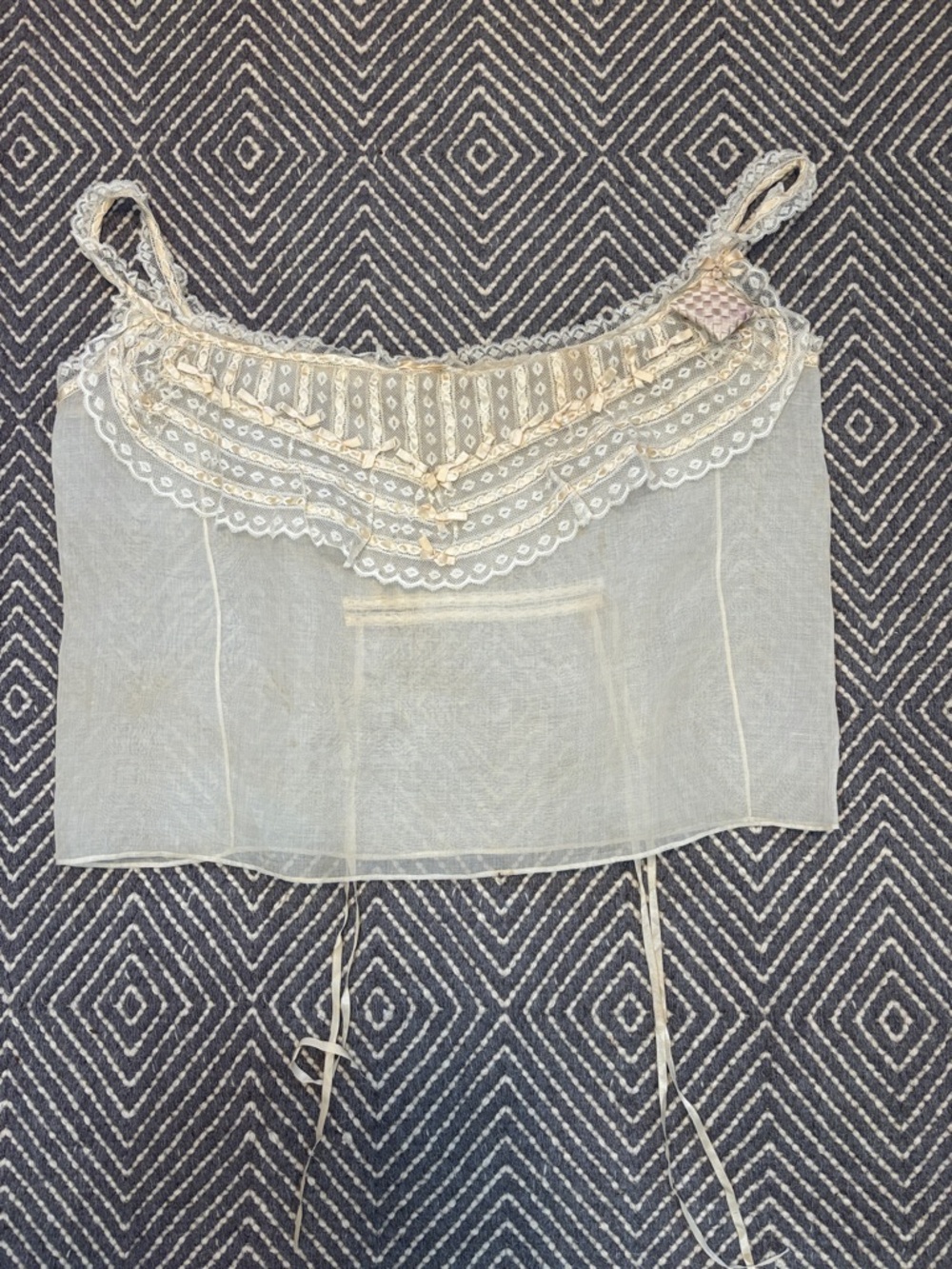 Late Victorian teddy chemise ivory Lace Camisole Top Sz L